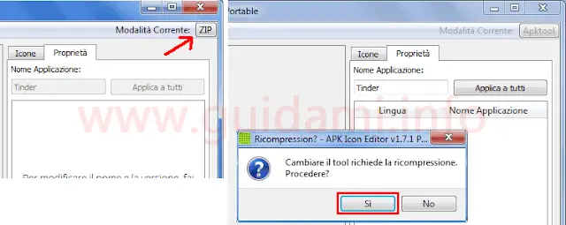 APK Icon Editor cambiare modalità da ZIP in Apktool