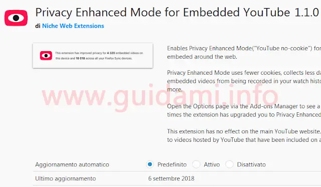 Addon Firefox Privacy Enhanced Mode for Embedded YouTube