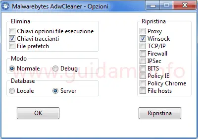 AdwCleaner 7 Opzioni ripristino