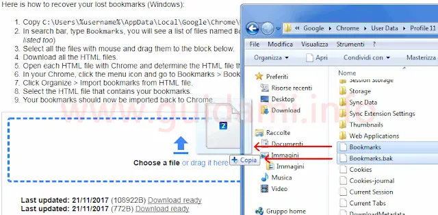 Aggiungere file backup preferiti Chrome al sito Chrome Bookmarks Recovery Tool
