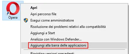 Aggiungere programma a barra applicazioni Windows 10