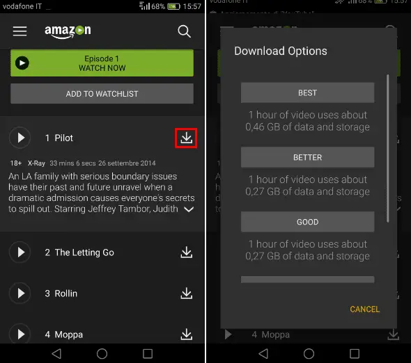 Amazon Prime Video app Android e iPhone pulsante download