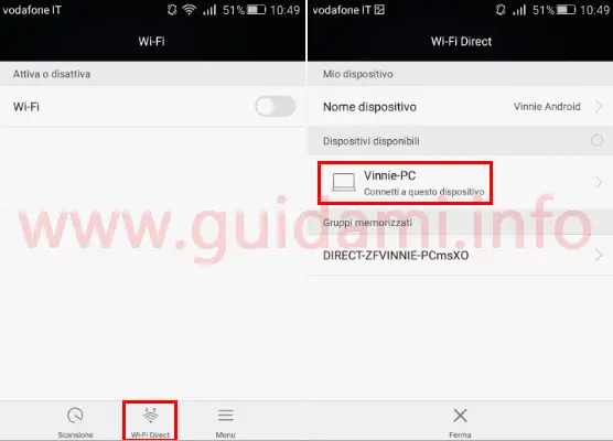 Android  connettere a PC in WiFi Direct