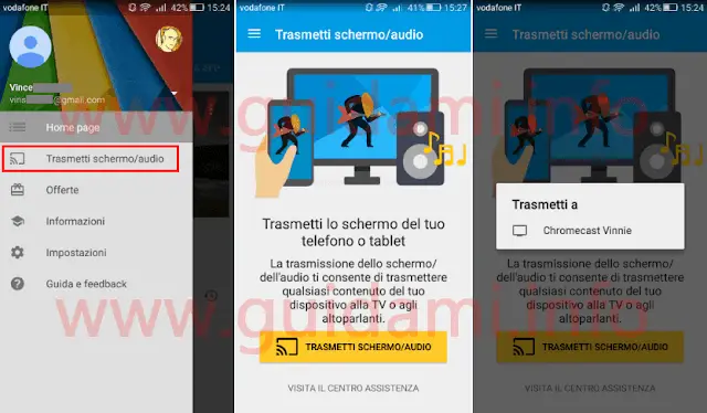 Android app Google Cast trasmettere video a Chromecast