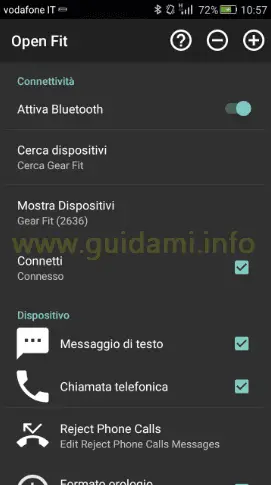 App Android Open Fit accoppiare a Gear Fit
