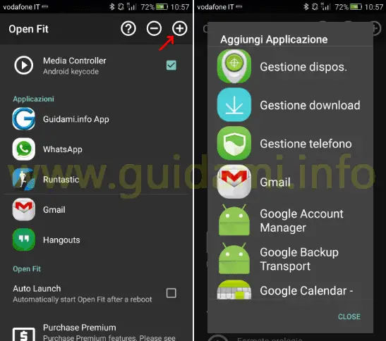 App Android Open Fit aggiungere app per notifiche a Gear Fit