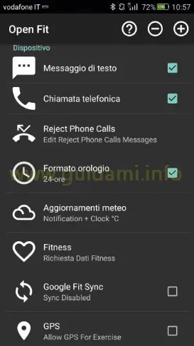 App Android Open Fit attivare notifiche su Gear Fit