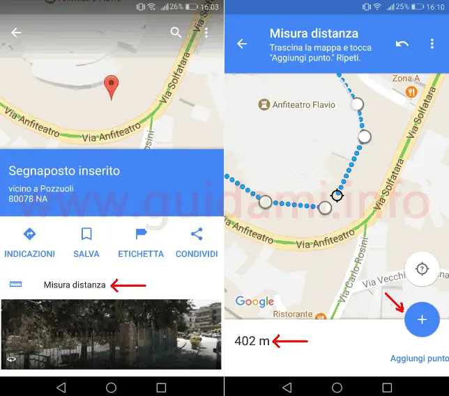 App Google Maps funzione Misura distanza