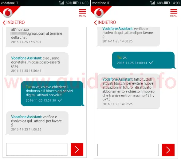 App My Vodafone chat con operatore per chiedere rimborso, disattivazione e blocco dei servizi digitali