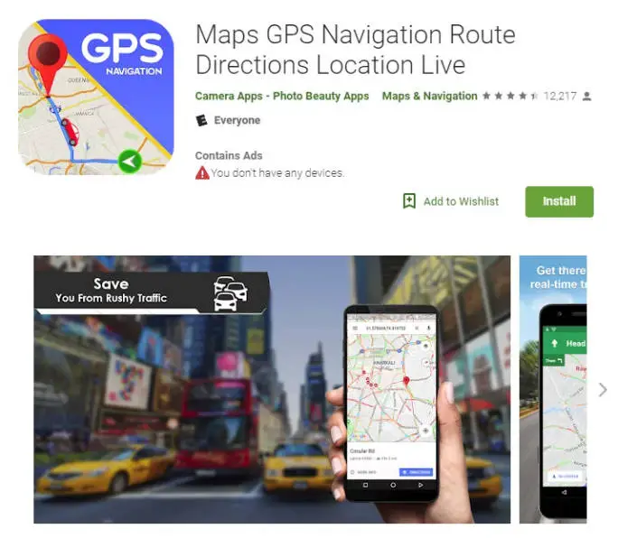 Applicazione GPS Android pagina del Play Store