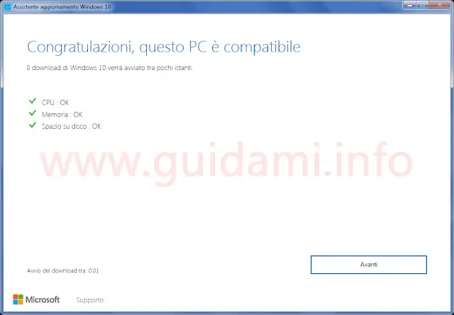 Assistente aggiornamento Windows 10