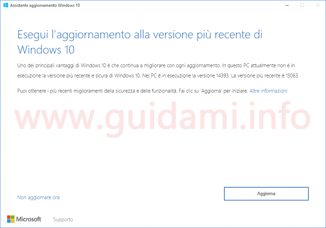 Assistente aggiornamento Windows 10 Creators Update