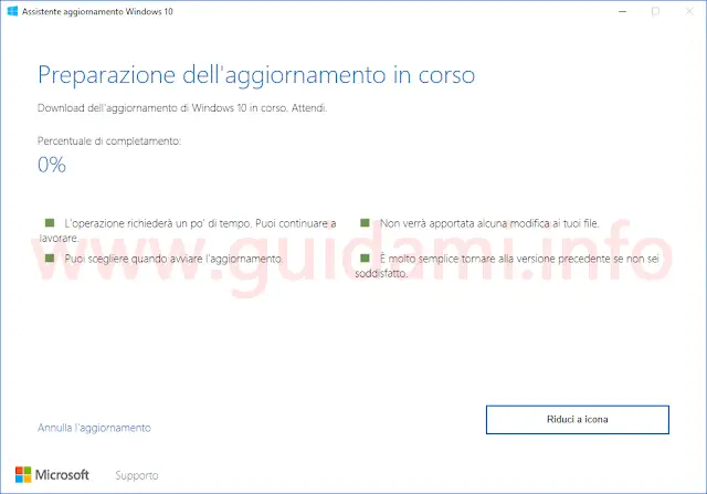 Assistente aggiornamento Windows 10 Creators Update terza schermata