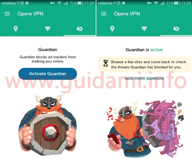 Attivare Guardian Opera VPN per Android