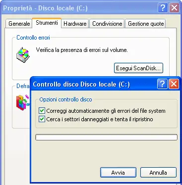 Avviare Controllo errori disco chkdsk Windows