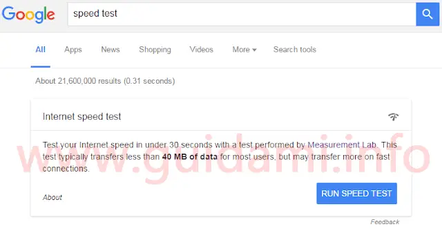 Avviare Google Internet speed test da risultati ricerca