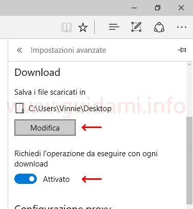 Cambiare cartella download Microsoft Edge