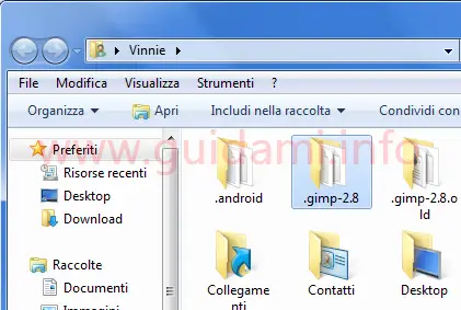Cartella GIMP aggiunta in profilo utente Windows