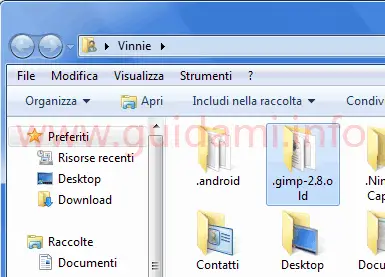 Cartella GIMP rinominata in profilo utente Windows