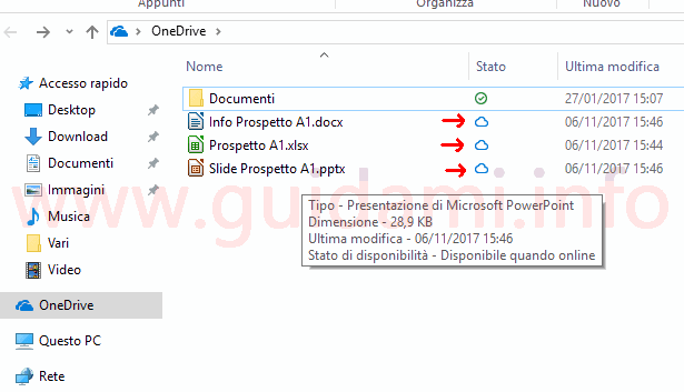 Cartella OneDrive di Windows 10 con file ondemand