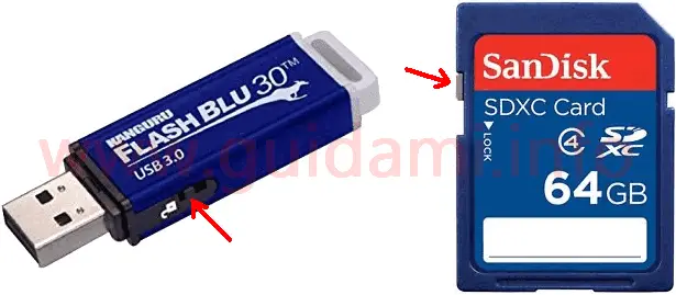 Chiavetta USB e scheda SD con selettore blocco scrittura nella scocca