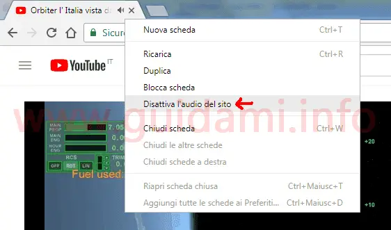 Chrome 64 opzione disattiva audio sito