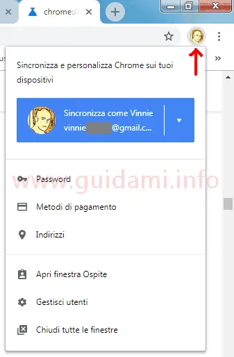 Chrome 69 icona profilo account utente accanto a barra indirizzi
