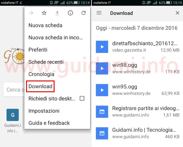 Chrome Android video, audio, pagine scaricati