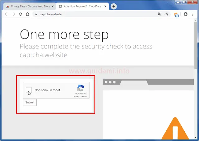 Chrome estensione Privacy Pass per risolvere captcha e ottenere pass
