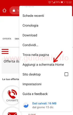 Chrome menu contestuale opzione Aggiungi a schermata Home