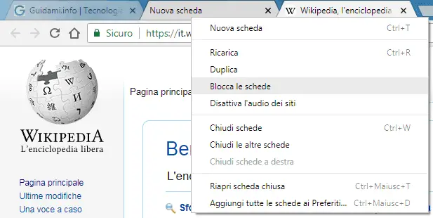 Chrome menu contestuale schede multiple selezionate