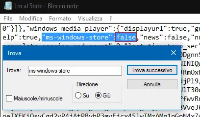 Chrome modifica valore Windows Store file Local State