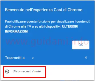 Chrome trasmettere pagina web a Chromecast