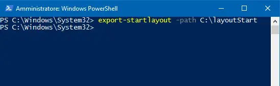Comando PowerShell per esportare layout start Windows 10