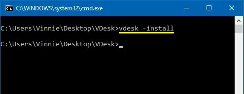 Comando per aggiungere voce VDesk al menu contestuale Windows 10