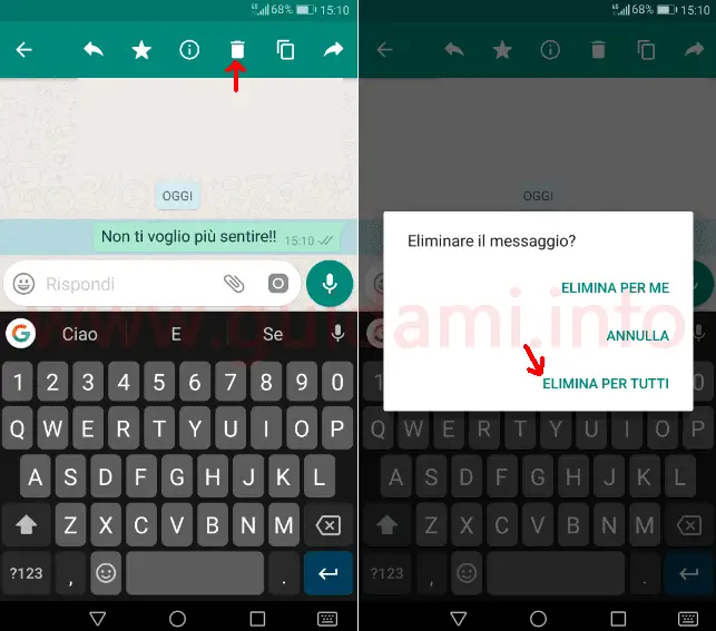 Come eliminare messaggi inviati WhatsApp