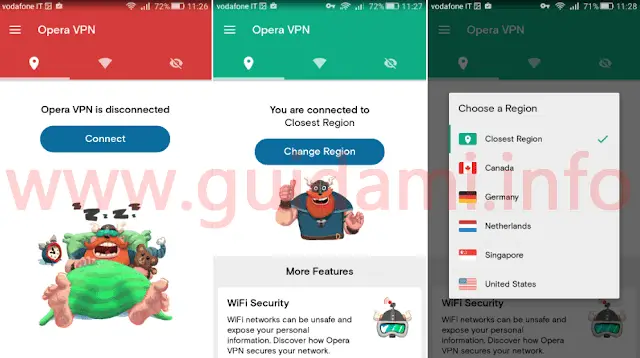 Connettere Opera VPN Android e cambiare nazione