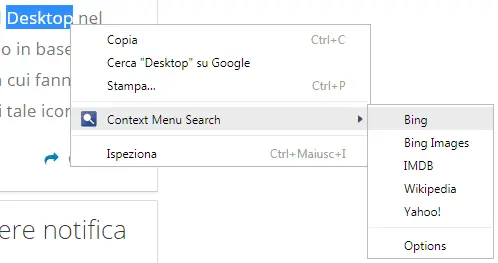 Context Menu Search estensione Chrome