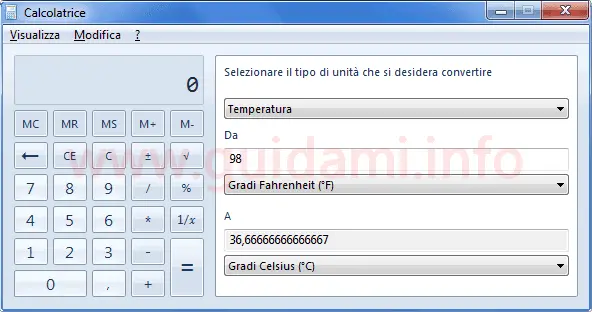 Convertitore calcolatrice Windows 7
