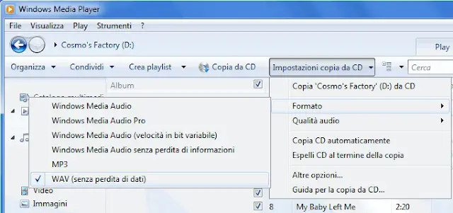 Copiare file in WAV da CD a PC con Windows Media Player