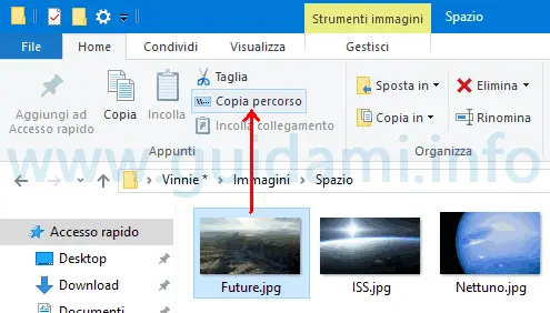 Copiare percorso file su Windows 10