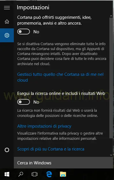 Cortana e Ricerca Windows 10