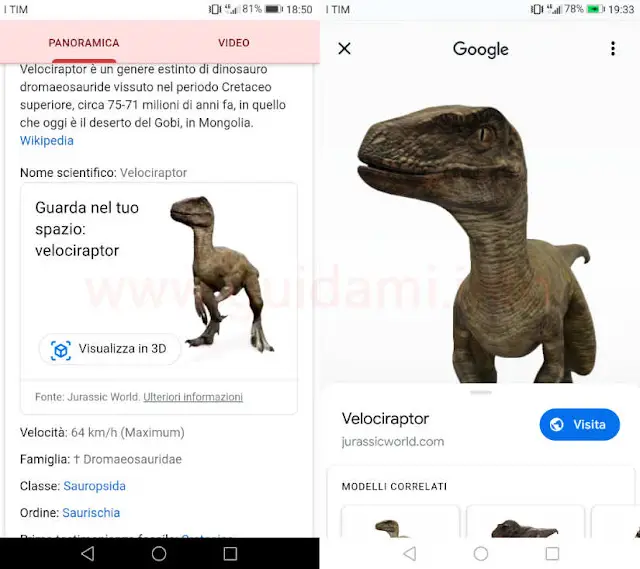 Dinosauri in realtà aumentata su Google