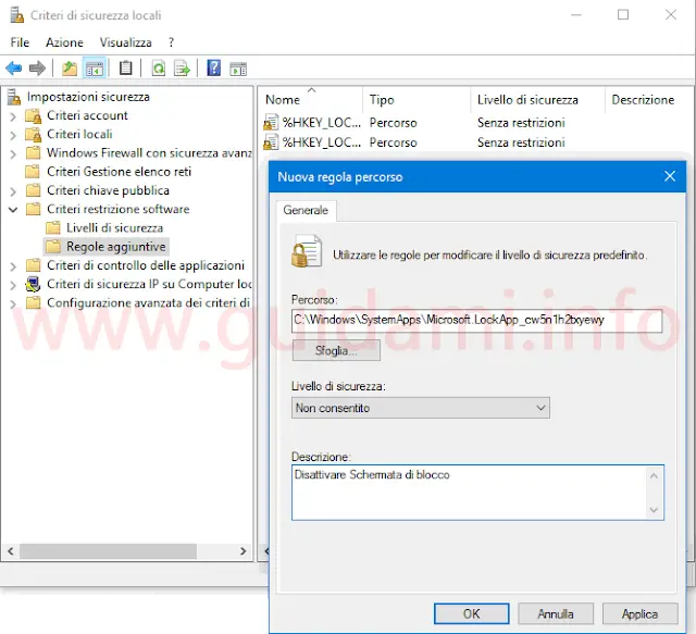 Disattivare schermata blocco Windows 10 Anniversary Update da Criteri sicurezza locali