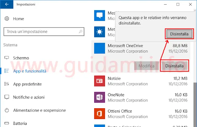 Disinstallare OneDrive da Windows 10