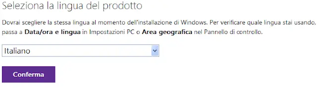 Download ISO Windows 10 seleziona lingua