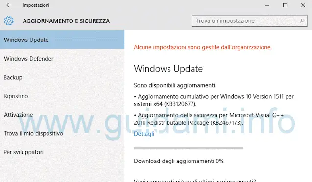 Download aggiornamenti Windows Update in Windows 10