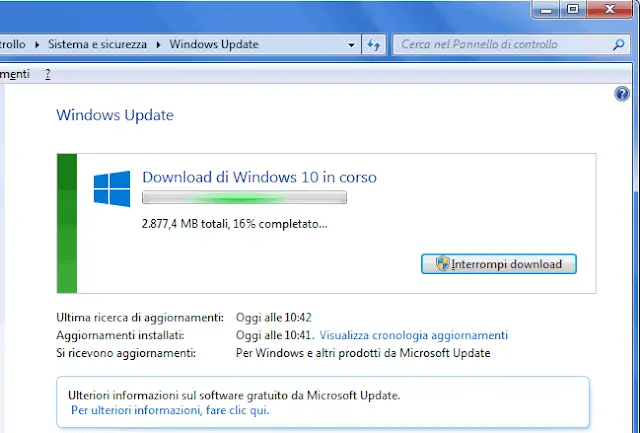 Download aggiornamento Windows 10 in Windows Update