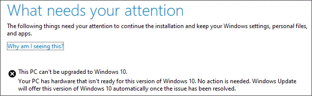 Errore aggiornamento Windows 10 "Questo PC non può essere aggiornato a Windows 10"