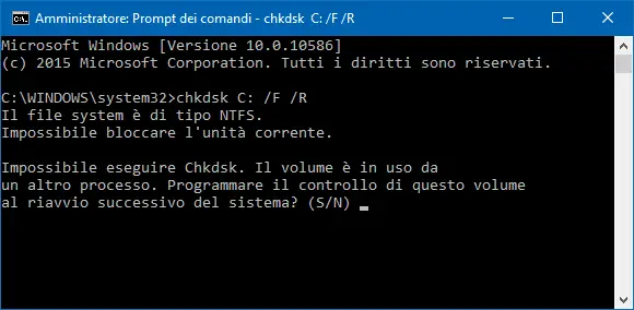 Eseguire chkdsk da prompt comandi di Windows